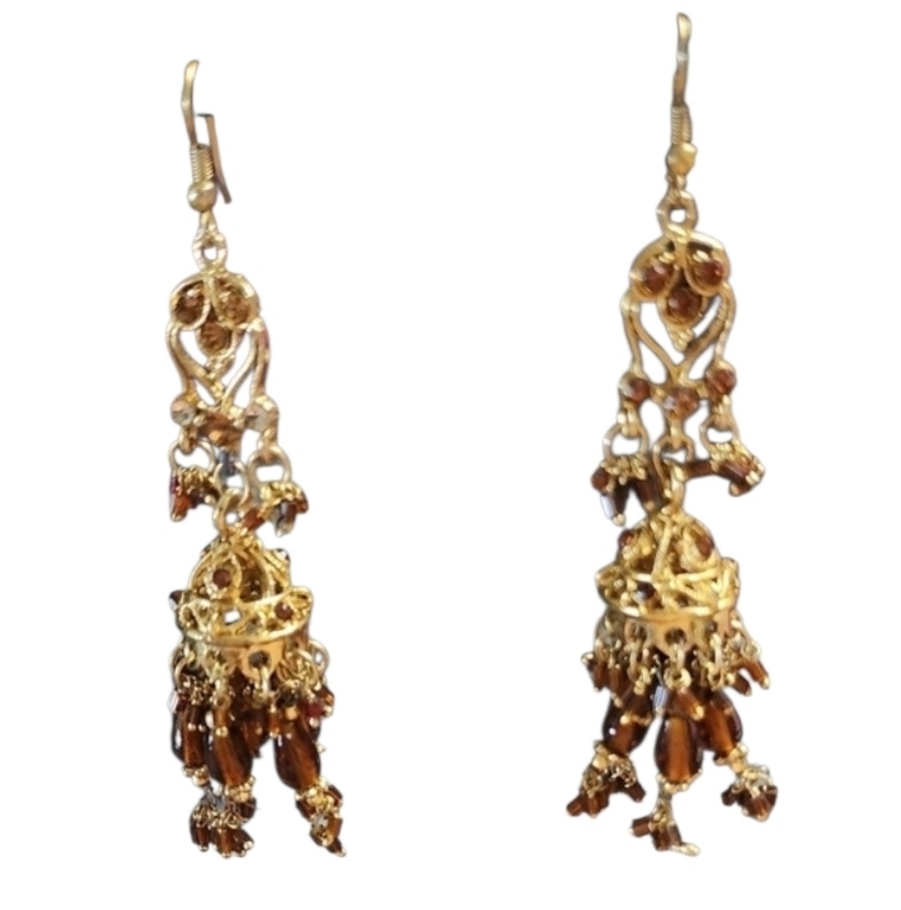 Gold Brown Chandelier Earrings